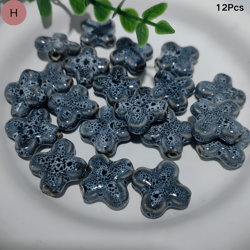 12pcs Colorful Large Hole Ceramic Cross Beads for DIY Jewelry